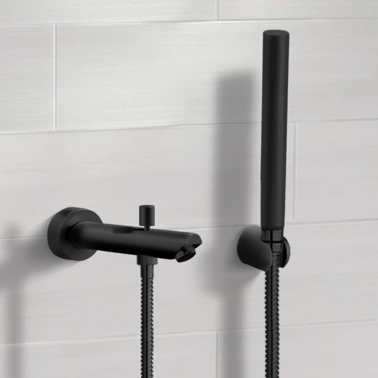 Tub Spout, Remer TDH05, Matte Black Wall Mounted Tub Spout Kit with Hand Shower